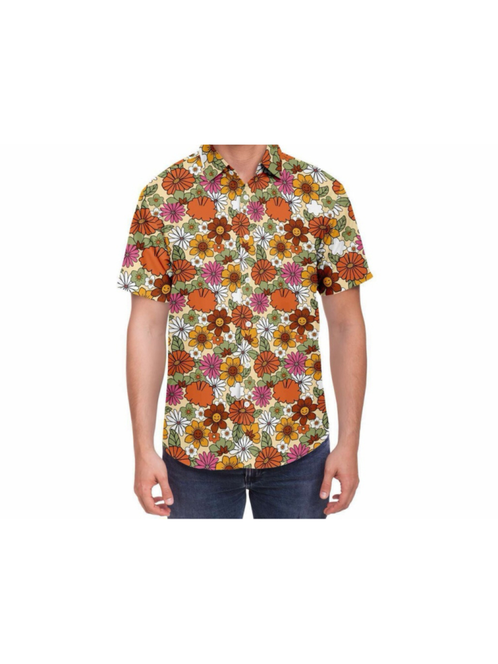 Super Massive Hippie Flower Power Button Up Shirt 60s 70s retro mens size large